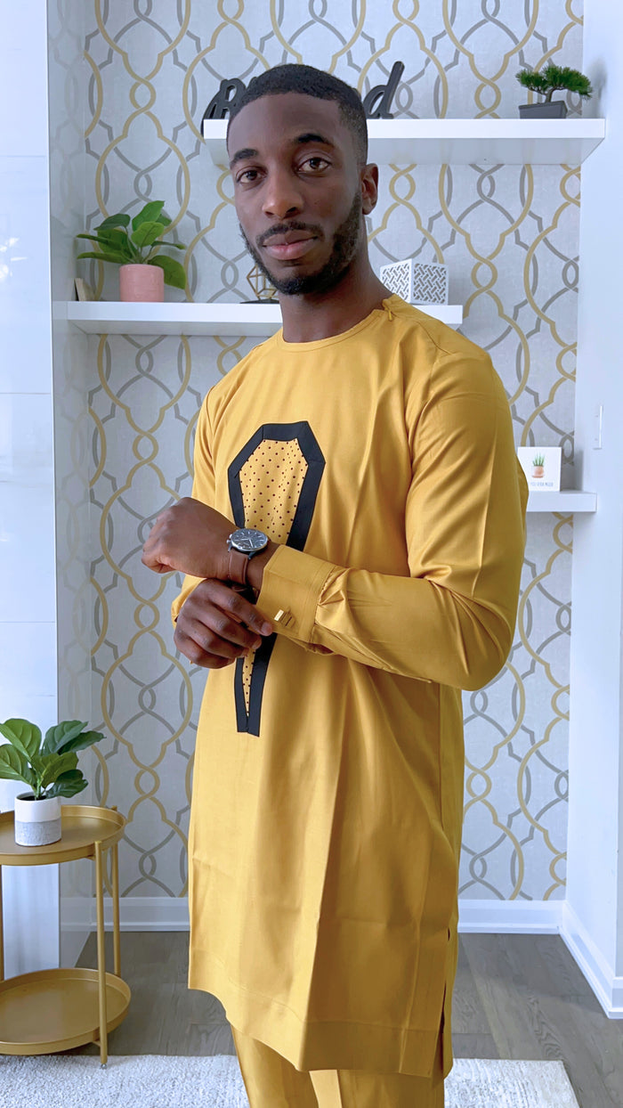 Kwon Men's Dashiki Co-ord Set, with Beaded design, in Gold