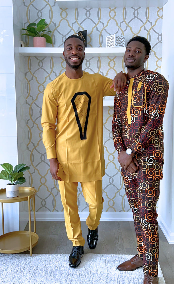 Kwon Men's Dashiki Co-ord Set, with Beaded design, in Gold