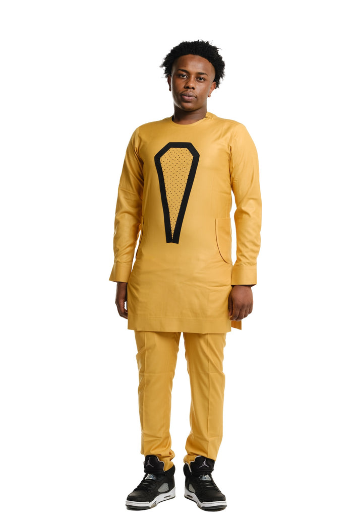 Kwon Men's Dashiki Co-ord Set, with Beaded design, in Gold