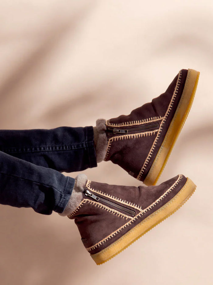Laidback London Setsu Crochet Crepe Choc Suede Ankle Boots