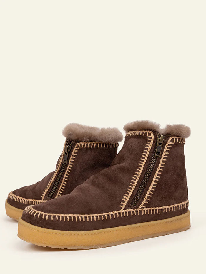 Laidback London Setsu Crochet Crepe Choc Suede Ankle Boots