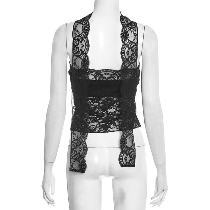 Lasso Lace Tube Top With Lace Stole - Black