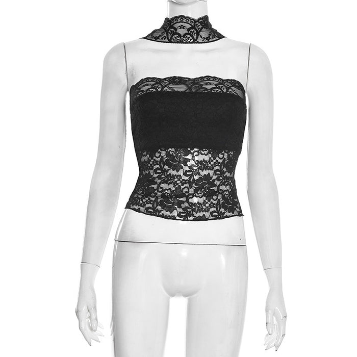 Lasso Lace Tube Top With Lace Stole - Black