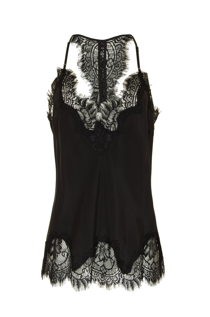 The Silk Lace Razorback Cami in black.