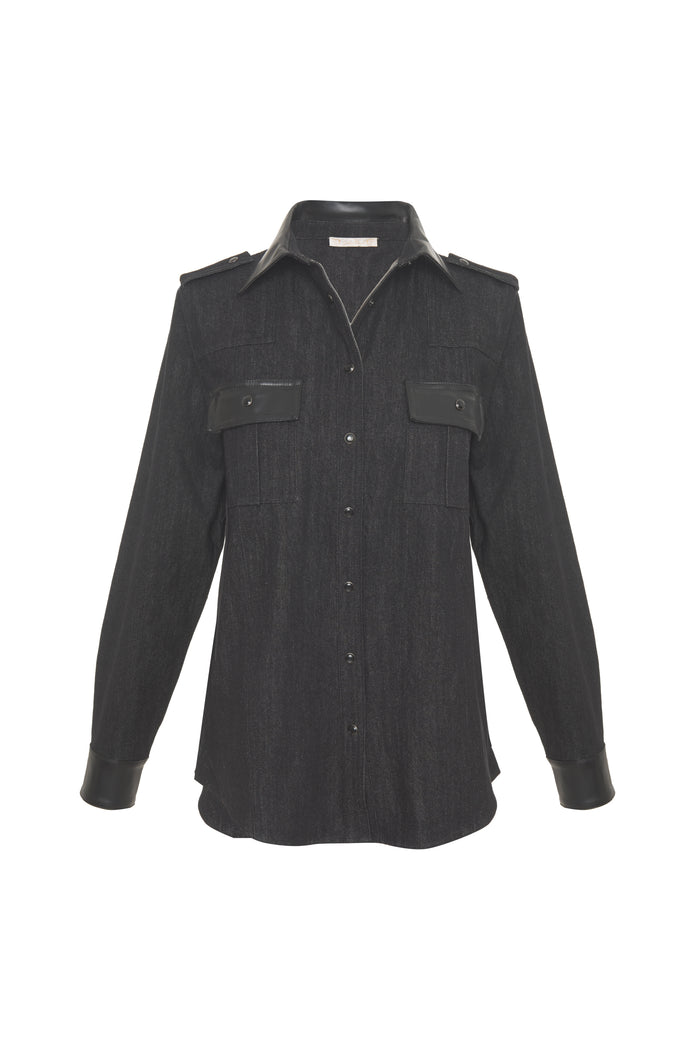 Leather Trim Shirt Jacket*