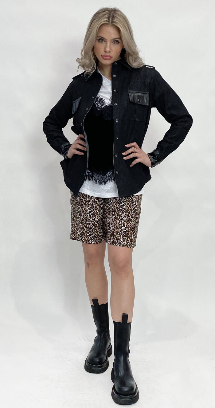 Leather Trim Shirt Jacket*