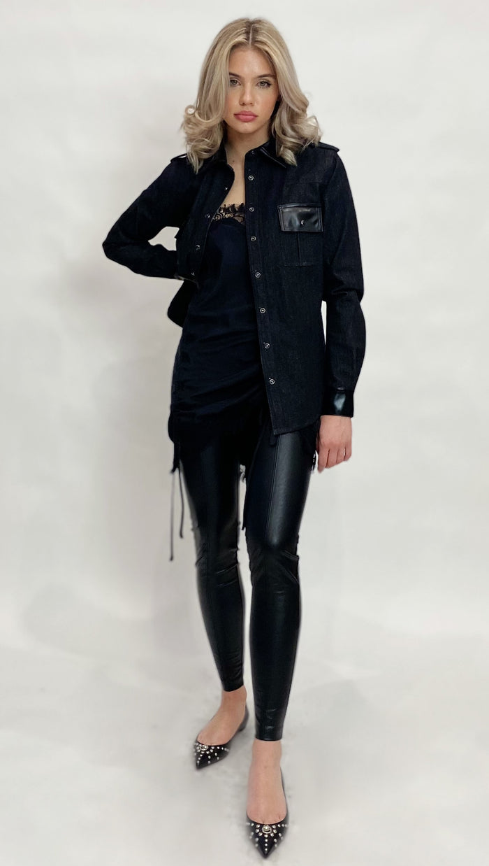 Leather Trim Shirt Jacket*