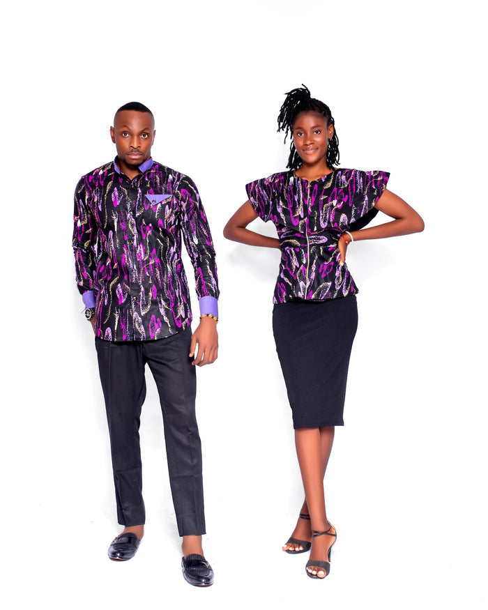 Leke Men's African Shirt (in Purple Patterned Ankara African Print)