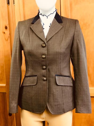 Light Brown & Mustard Gold Check Show Hunter Jacket With Navy Trims Size 8 Adults Only 546