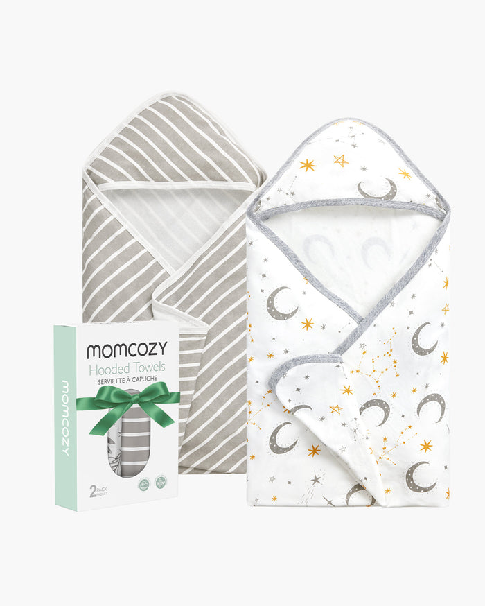 Lot de 2 serviettes à capuche pour bébé Momcozy – Motif Ciel Étoilé
