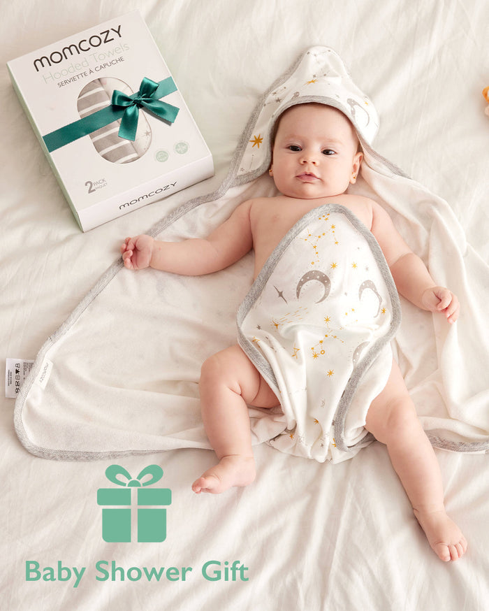Lot de 2 serviettes à capuche pour bébé Momcozy – Motif Ciel Étoilé