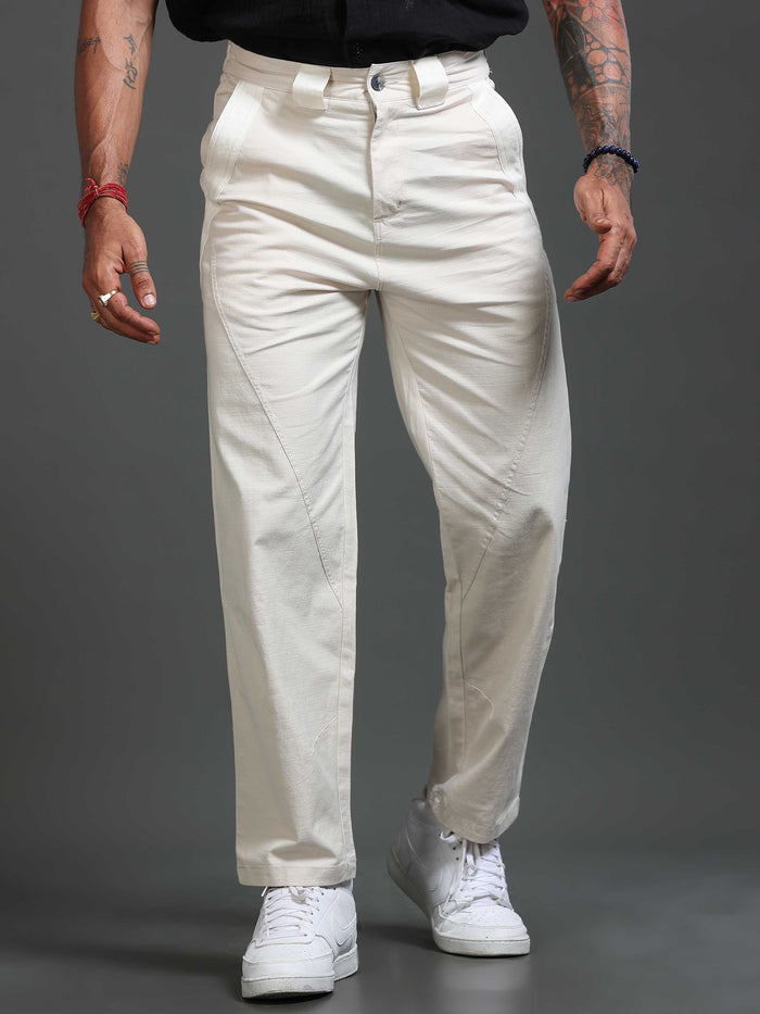 Cream Stretchable Pants for Men front view - Lucent Straight Fit Trouser by Italian Colony