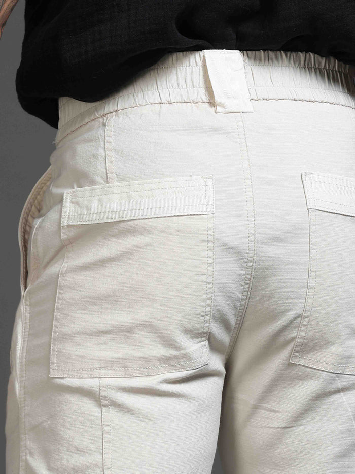 Cream Stretchable Pants for Men detail view - Lucent Straight Fit Trouser by Italian Colony