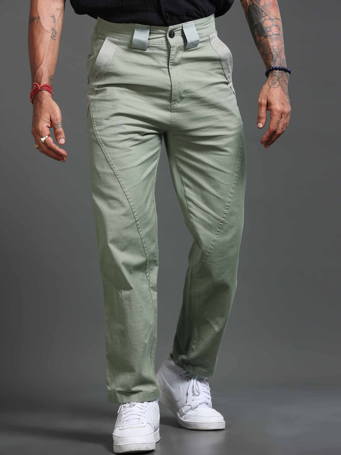 Olive Stretchable Pants for Men front view - Lucent Straight Fit Trouser by Italian Colony
