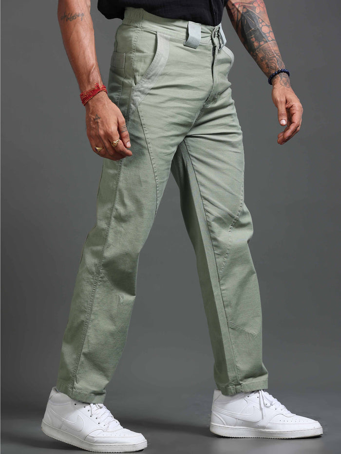 Olive Stretchable Pants for Men detail view - Lucent Straight Fit Trouser by Italian Colony