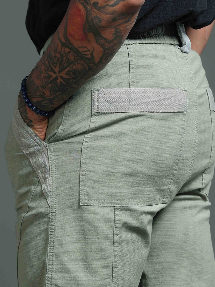 Olive Stretchable Pants for Men detail view - Lucent Straight Fit Trouser by Italian Colony