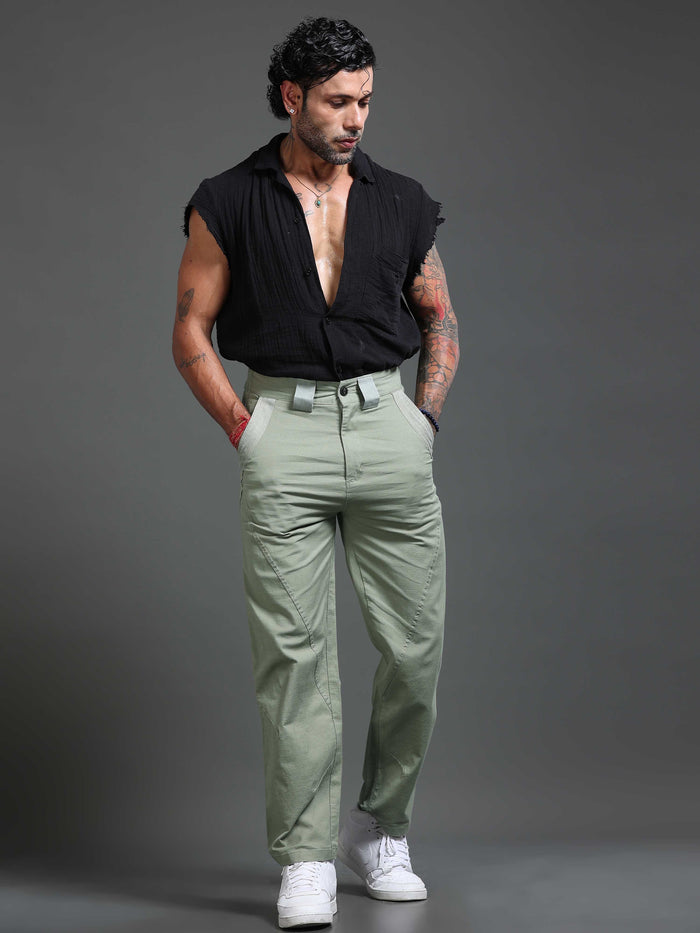 Olive Stretchable Pants for Men detail view - Lucent Straight Fit Trouser by Italian Colony