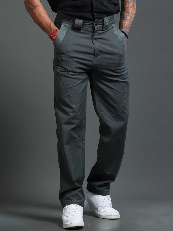 Sage Green Stretchable Pants for Men front view - Lucent Straight Fit Trouser by Italian Colony