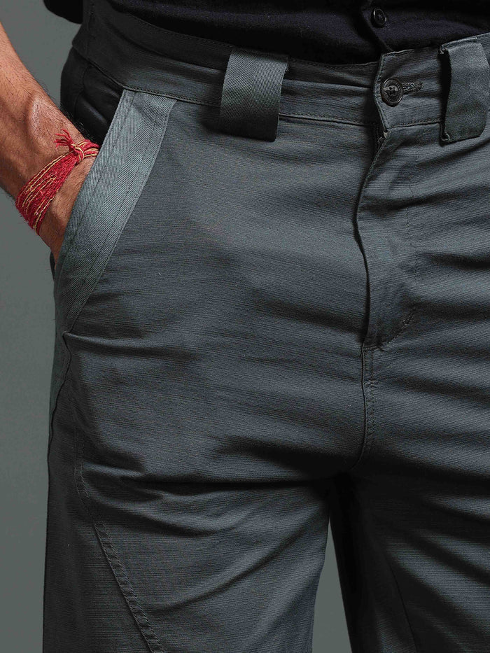Sage Green Stretchable Pants for Men detail view - Lucent Straight Fit Trouser by Italian Colony
