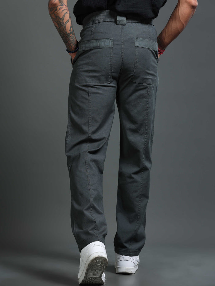 Sage Green Stretchable Pants for Men detail view - Lucent Straight Fit Trouser by Italian Colony
