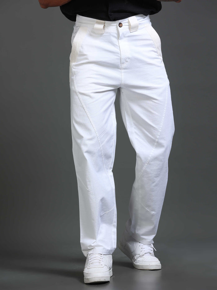 White Cotton Pants for Men front view - Lucent Straight Fit Trouser by Italian Colony