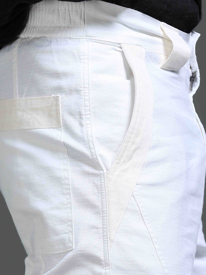 White Cotton Pants for Men detail view - Lucent Straight Fit Trouser by Italian Colony