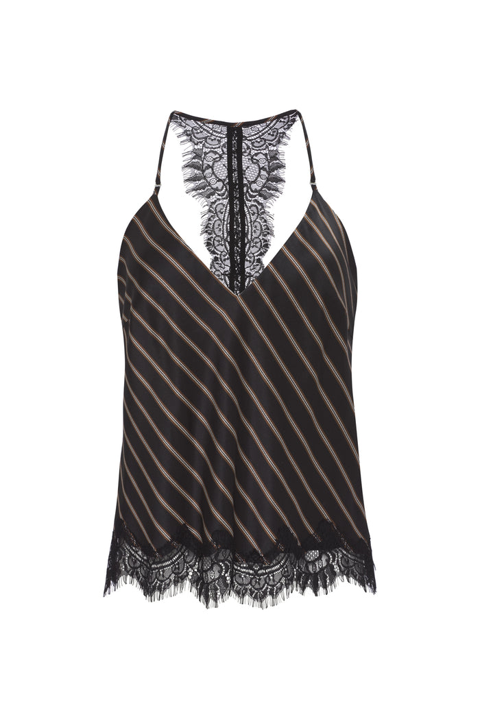 Lucy Crop Stripe Cami - Black