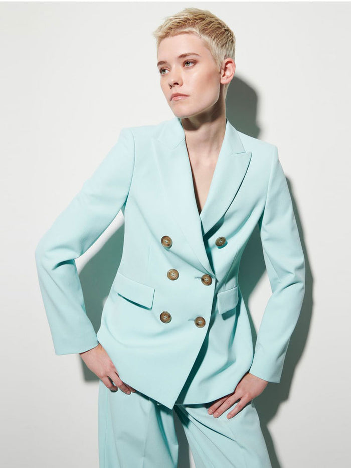 Luisa Cerano Double Breasted Blazer Mineral Aqua