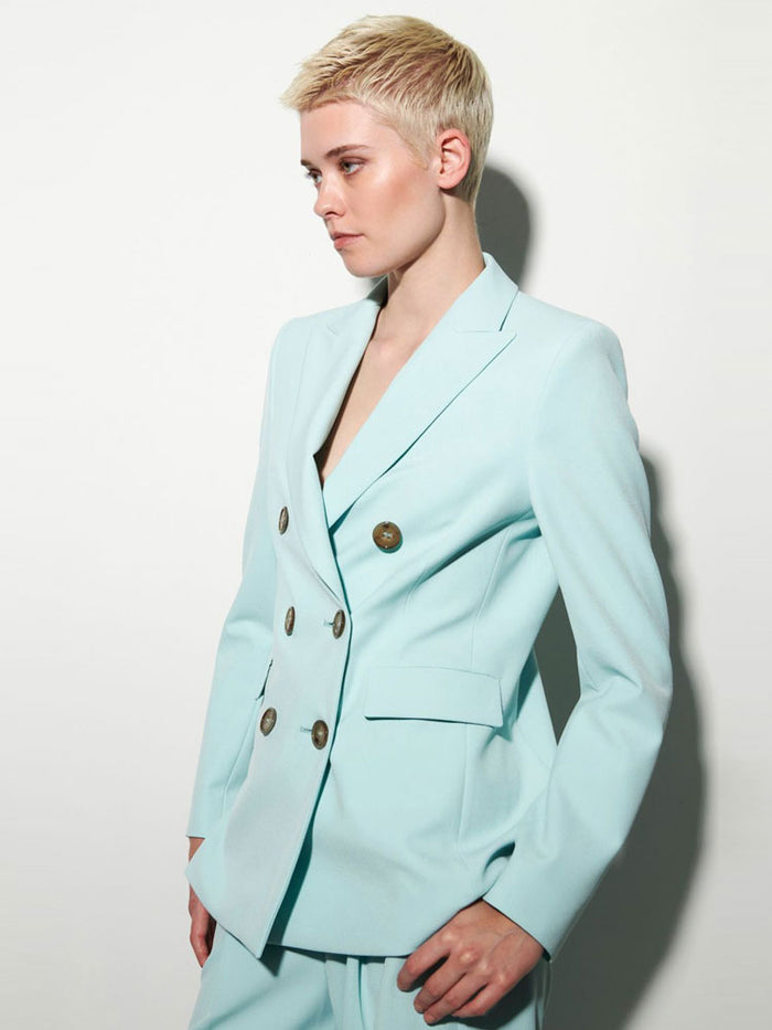 Luisa Cerano Double Breasted Blazer Mineral Aqua