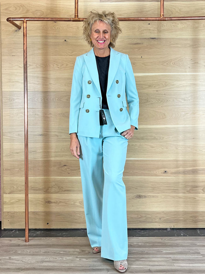 Luisa Cerano Double Breasted Blazer Mineral Aqua