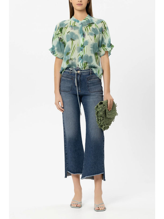 Luisa Cerano Floral Blouse Blue & Green