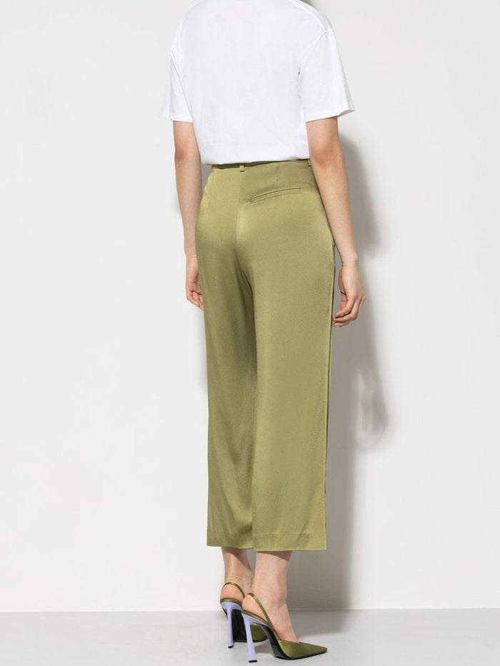 Luisa Cerano Satin Wide Leg Trousers Moss Green