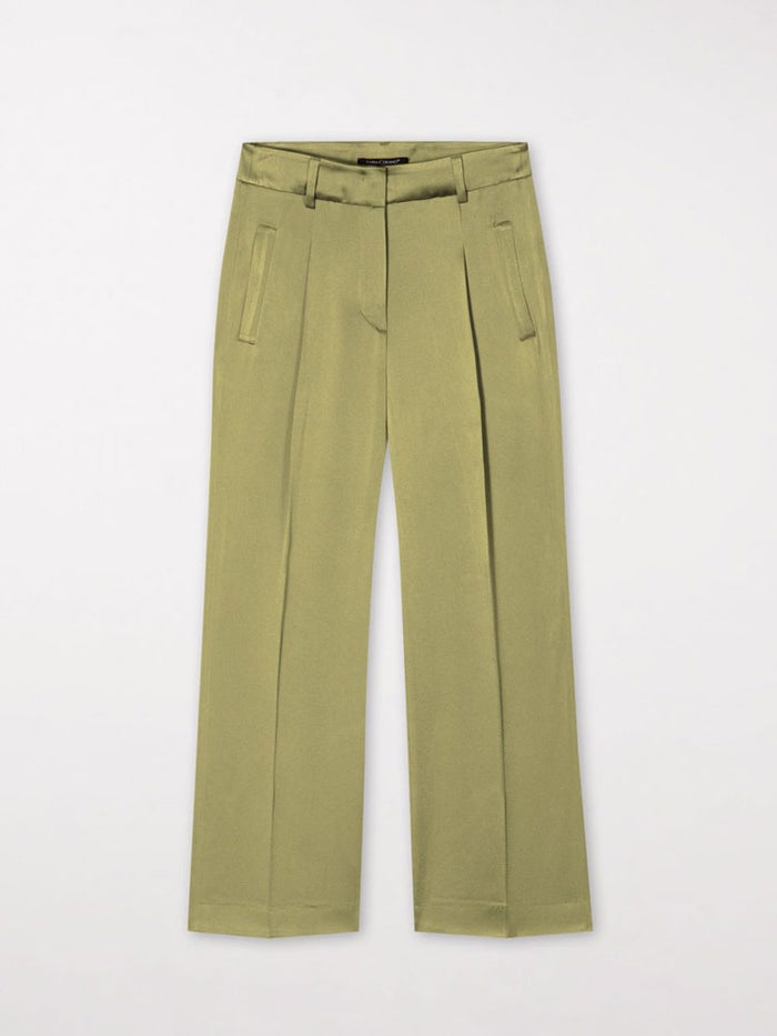 Luisa Cerano Satin Wide Leg Trousers Moss Green