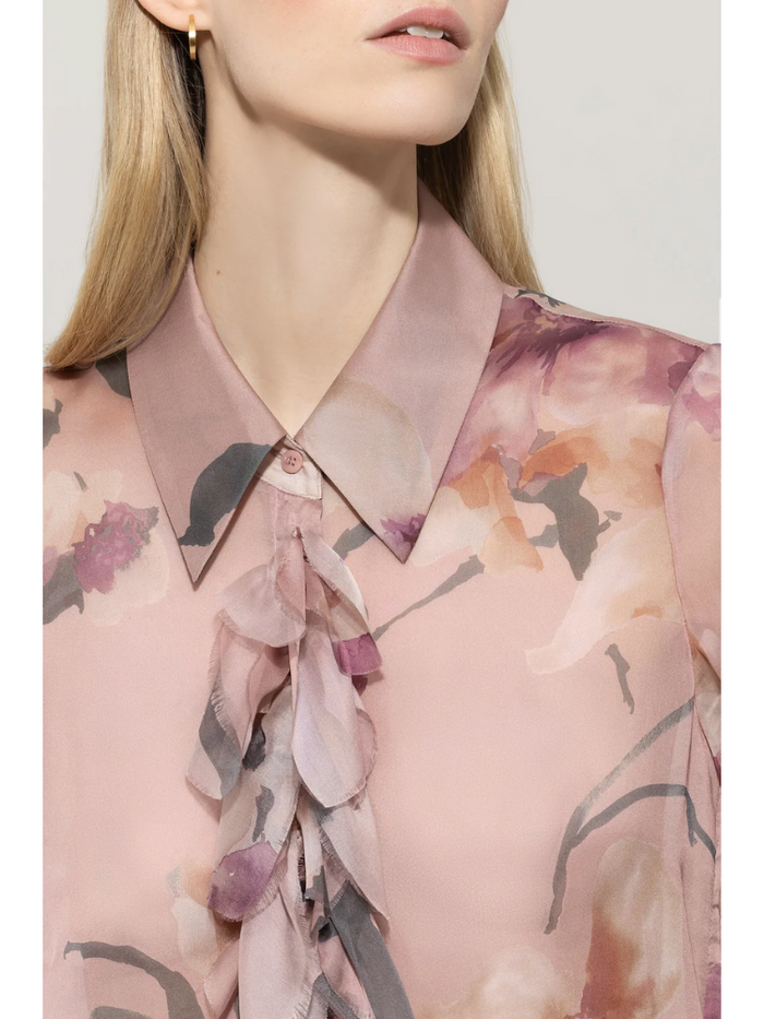 Luisa Cerano Silk Floral Blouse Pink