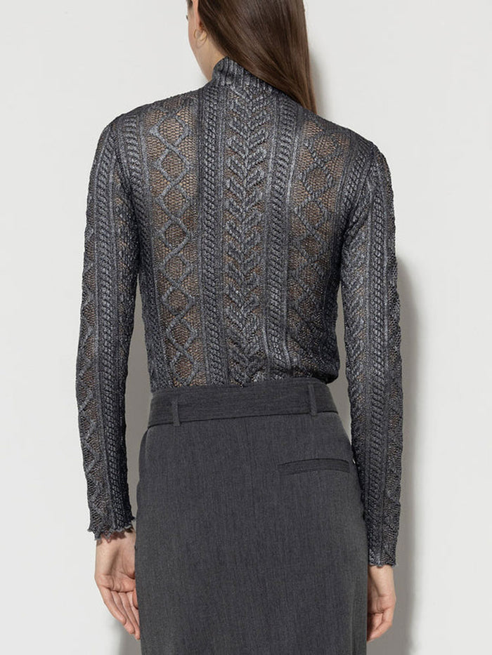 Luisa Cerano Turtleneck Top in Lace Dark Grey