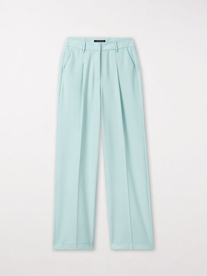 Luisa Cerano Wide Leg Trousers with Pleats Mineral Aqua