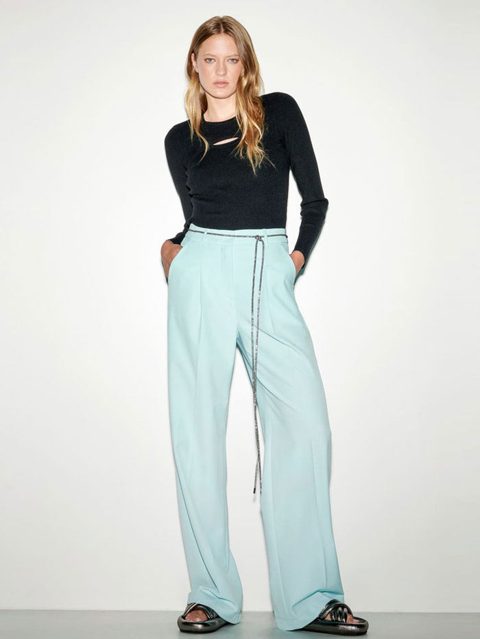 Luisa Cerano Wide Leg Trousers with Pleats Mineral Aqua