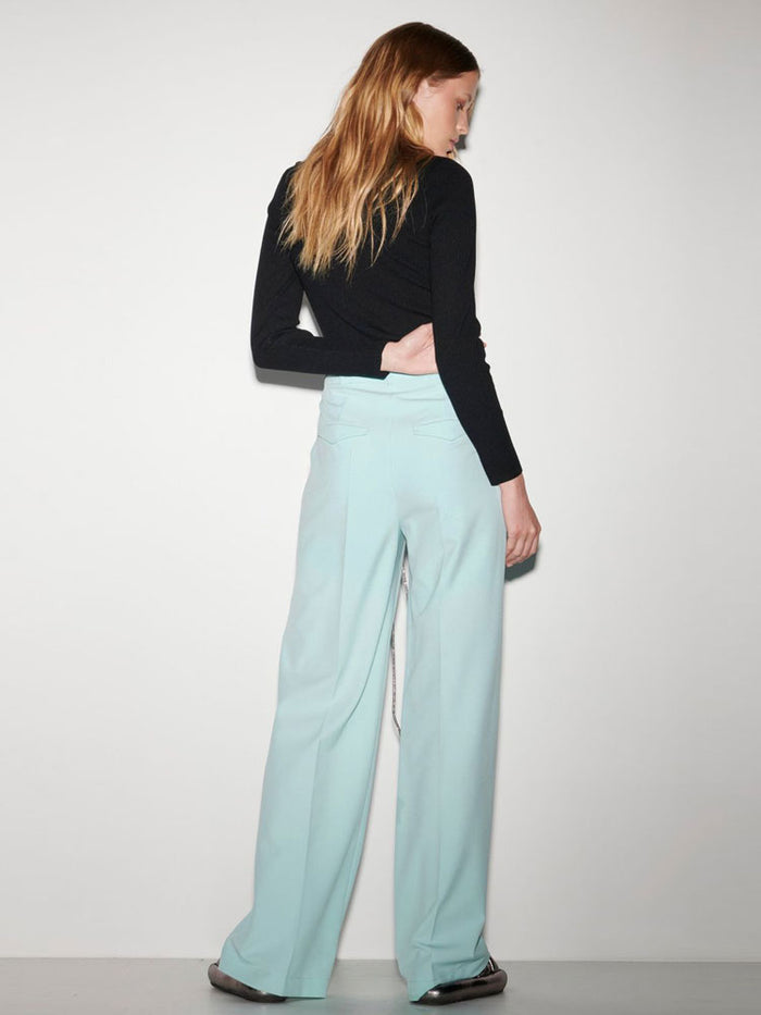 Luisa Cerano Wide Leg Trousers with Pleats Mineral Aqua