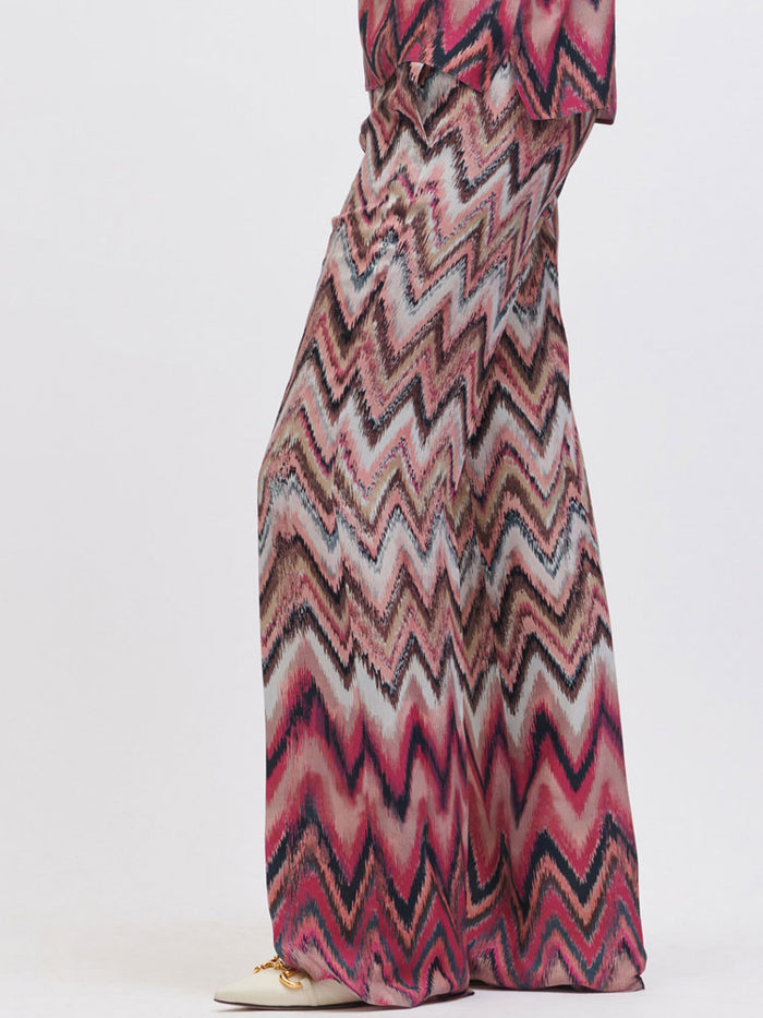 Luisa Cerano Zig Zag Printed Trousers Pink & Barolo