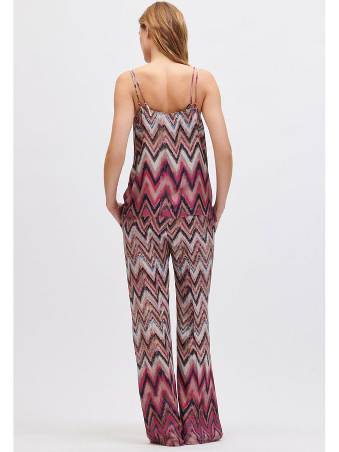 Luisa Cerano Zig Zag Printed Trousers Pink & Barolo