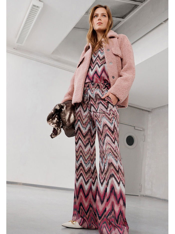 Luisa Cerano Zig Zag Printed Trousers Pink & Barolo