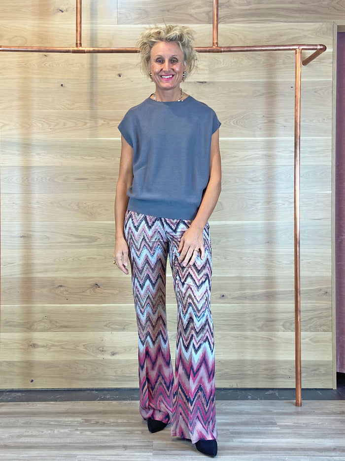 Luisa Cerano Zig Zag Printed Trousers Pink & Barolo