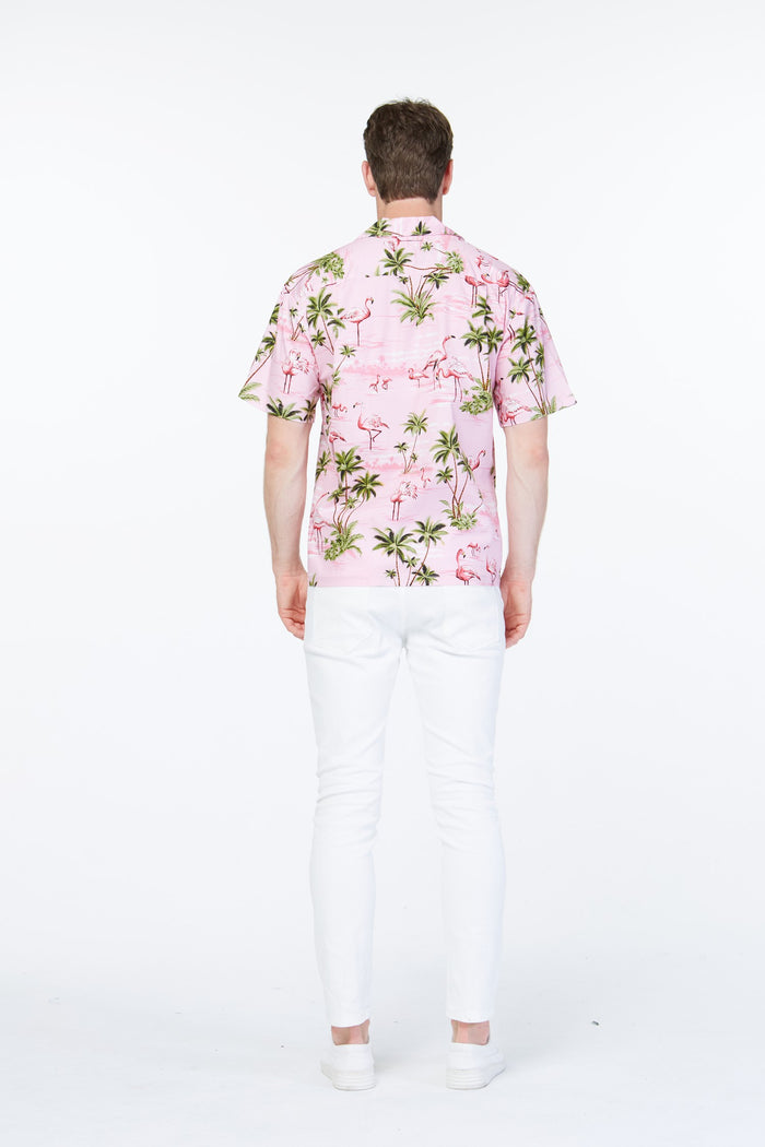 Made in Hawaii Men's Aloha Shirt Flamingo All Over Pink