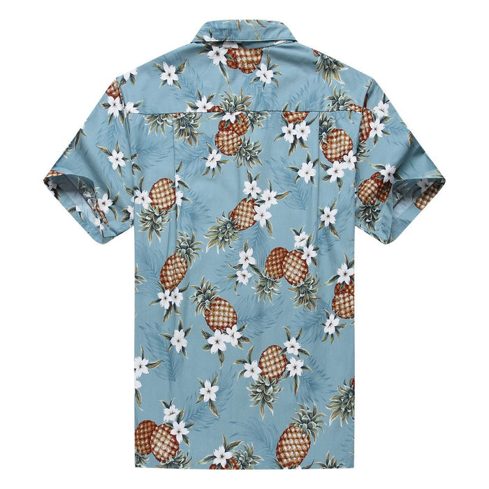 Made in Hawaii Men's Aloha Shirt Golden Pineapple in Vintage Blue