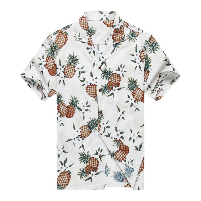 Made in Hawaii Men's Aloha Shirt Golden Pineapple in White
