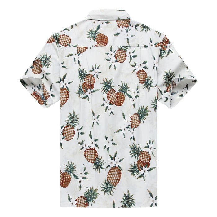 Made in Hawaii Men's Aloha Shirt Golden Pineapple in White