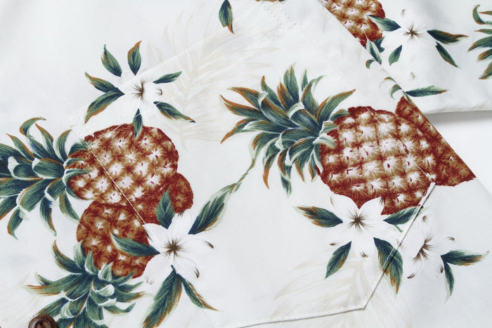 Made in Hawaii Men's Aloha Shirt Golden Pineapple in White