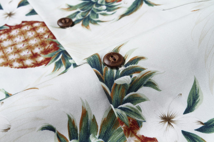Made in Hawaii Men's Aloha Shirt Golden Pineapple in White