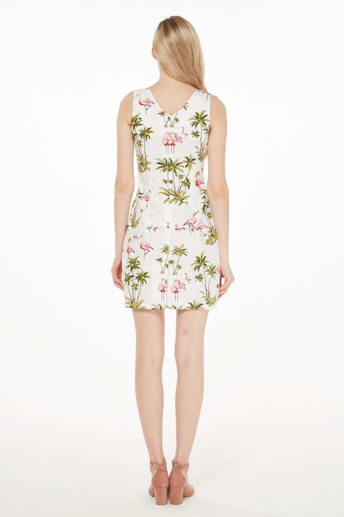 Made in Hawaii Women's Tank Dress Flamingo All Over White