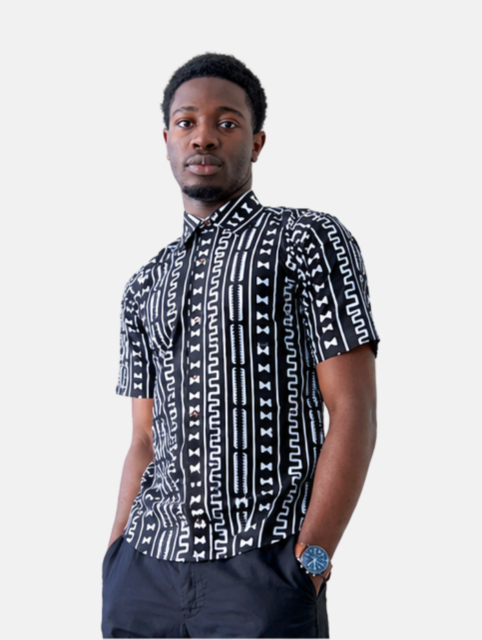 Madu Men's African Shirt in Black and White Ankara African Print